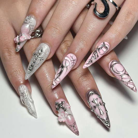 3d-pink-gothic-silver-chrome-nails