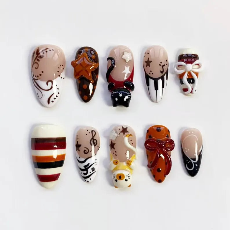 Designed nail art cat loving