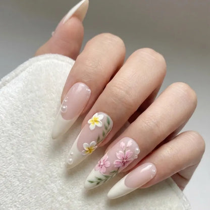 Pink Floral French Tips