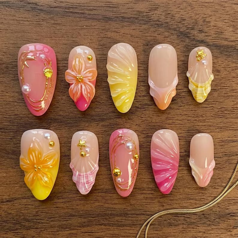 Tropical Sunset 3D Seashell & Bloom
