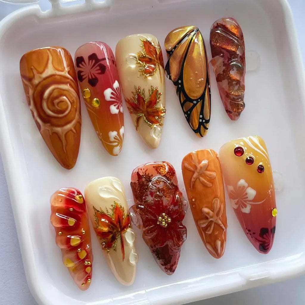 Decorative nail art pieces on a white tray with 'See My Nails' branding.