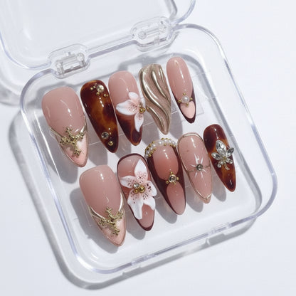 Lily floral and gold accents press-on nails
