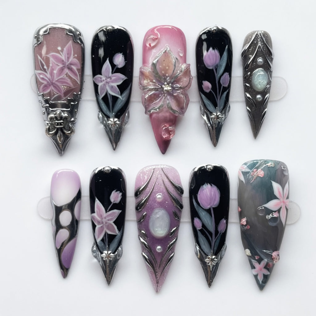 Luxury-3D-purple-pink-floral-gem-see-my-nails