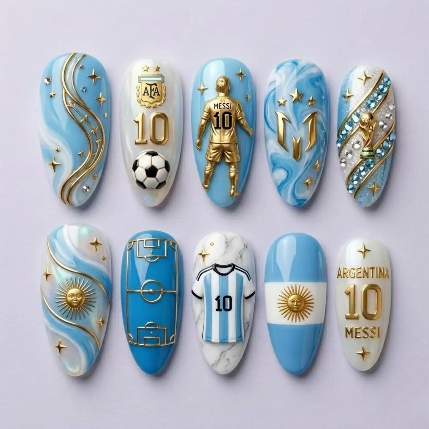 Argentina Messi World Cup Nails | Press-on Nail Design Fifa 2026 False Nails