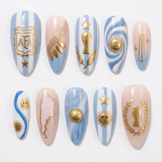 Argentina World Cup Nails | Press-on Nail Design Fifa 2026 |Soccer False Nails