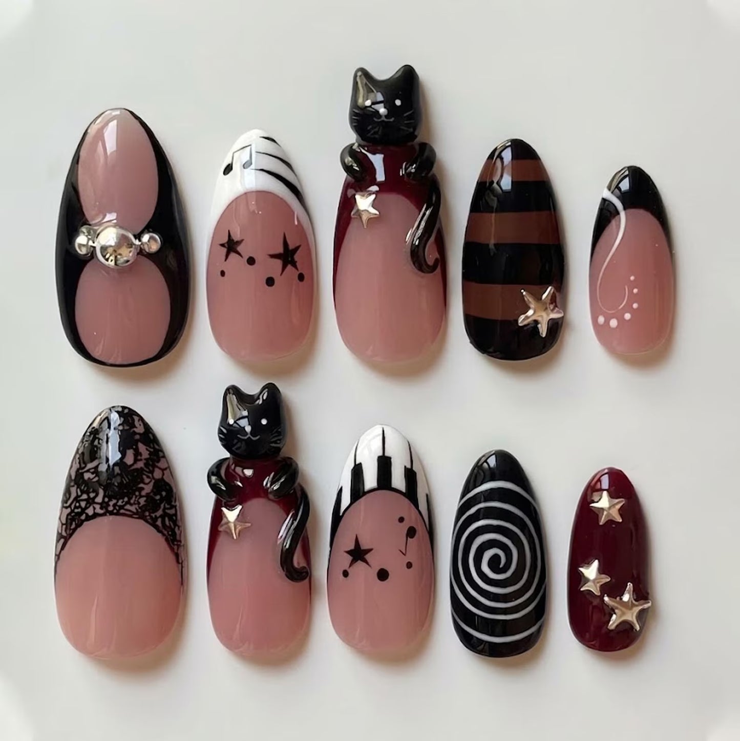 Black Cat Gothic Burgundy Star