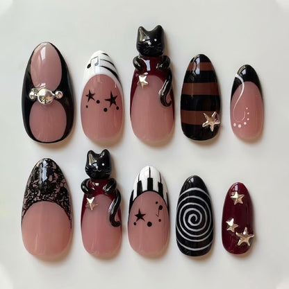Black Cat Gothic Burgundy Star