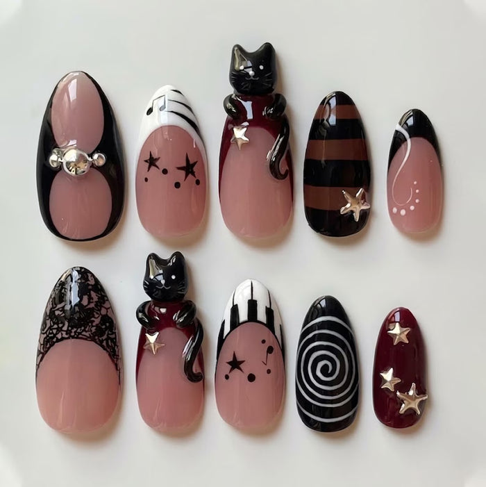 Black Cat Gothic Burgundy Star