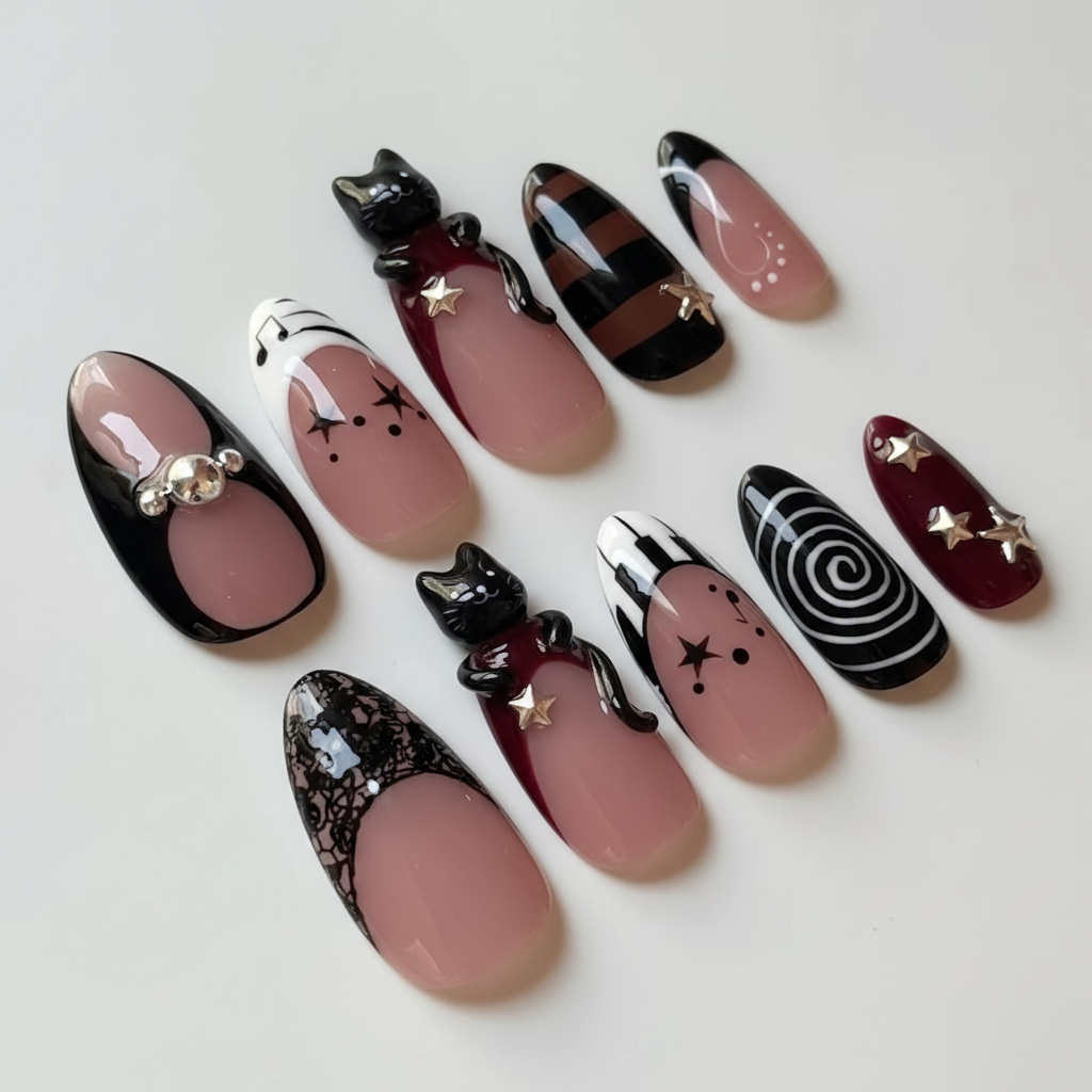 Black Cat Gothic Burgundy Star