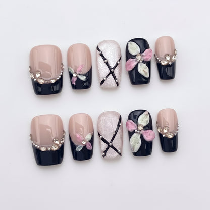 black-french-flower-bow-see-my-nails