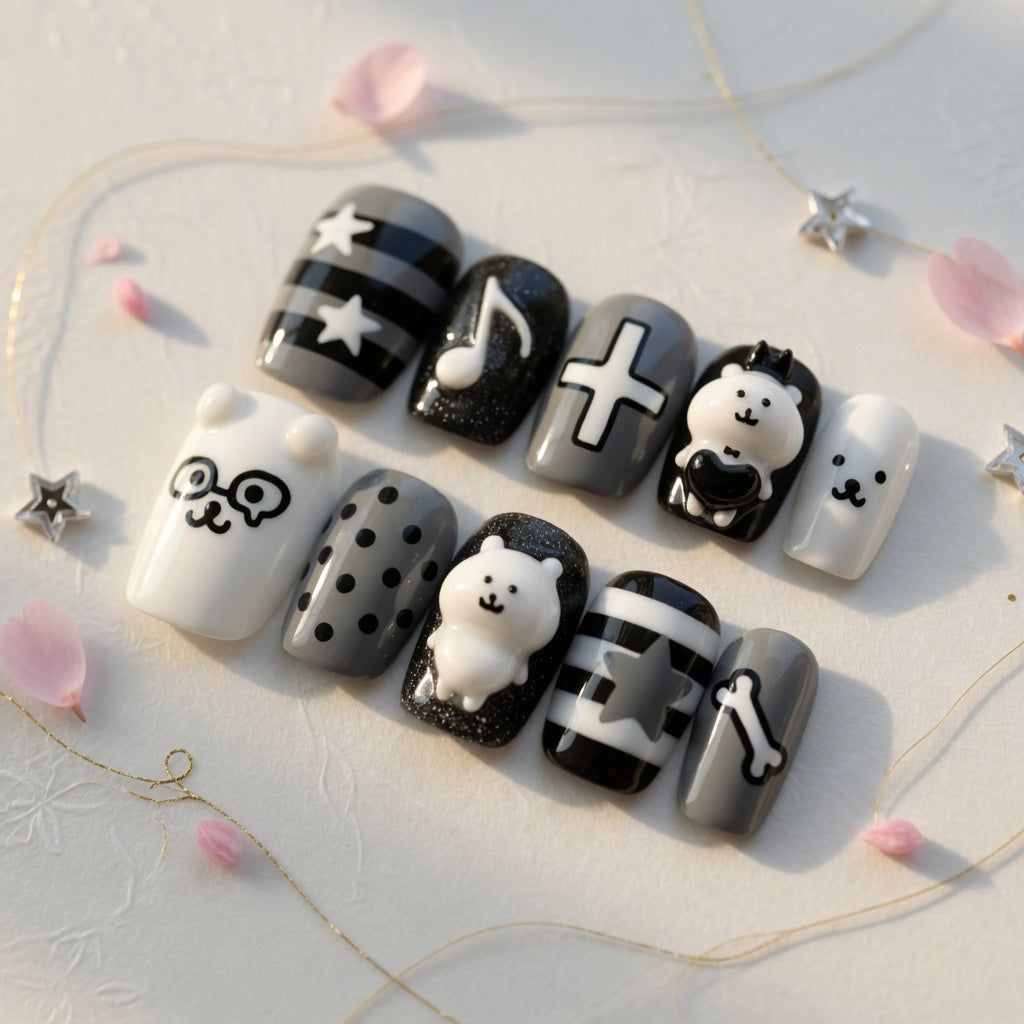 black-white-bear-star-nails