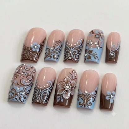 Brown Baby Blue Floral Filigree