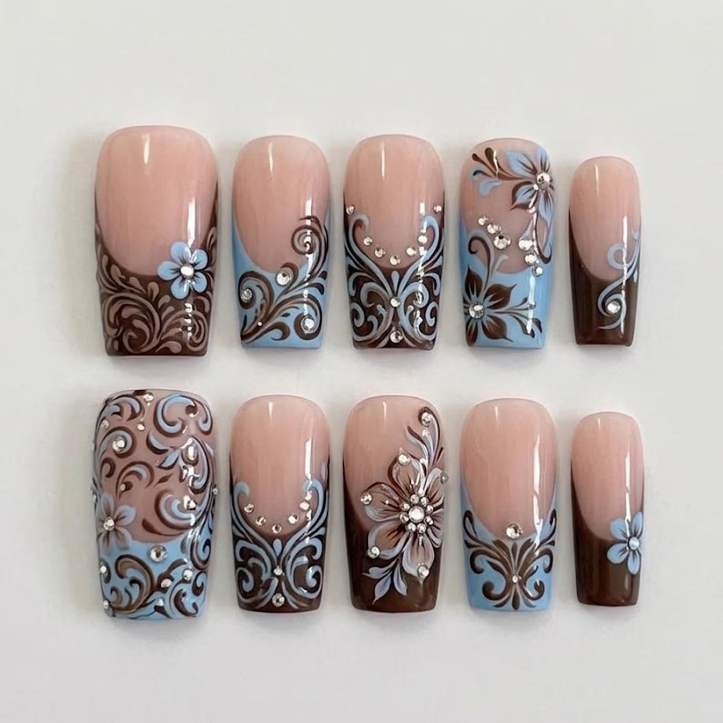 Brown Baby Blue Floral Filigree