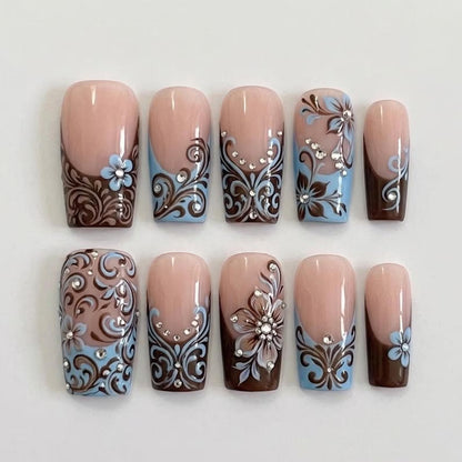 Brown Baby Blue Floral Filigree