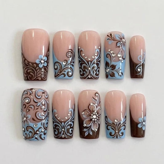Brown Baby Blue Floral Filigree