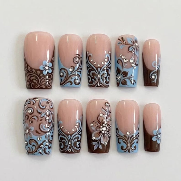 Brown Baby Blue Floral Filigree
