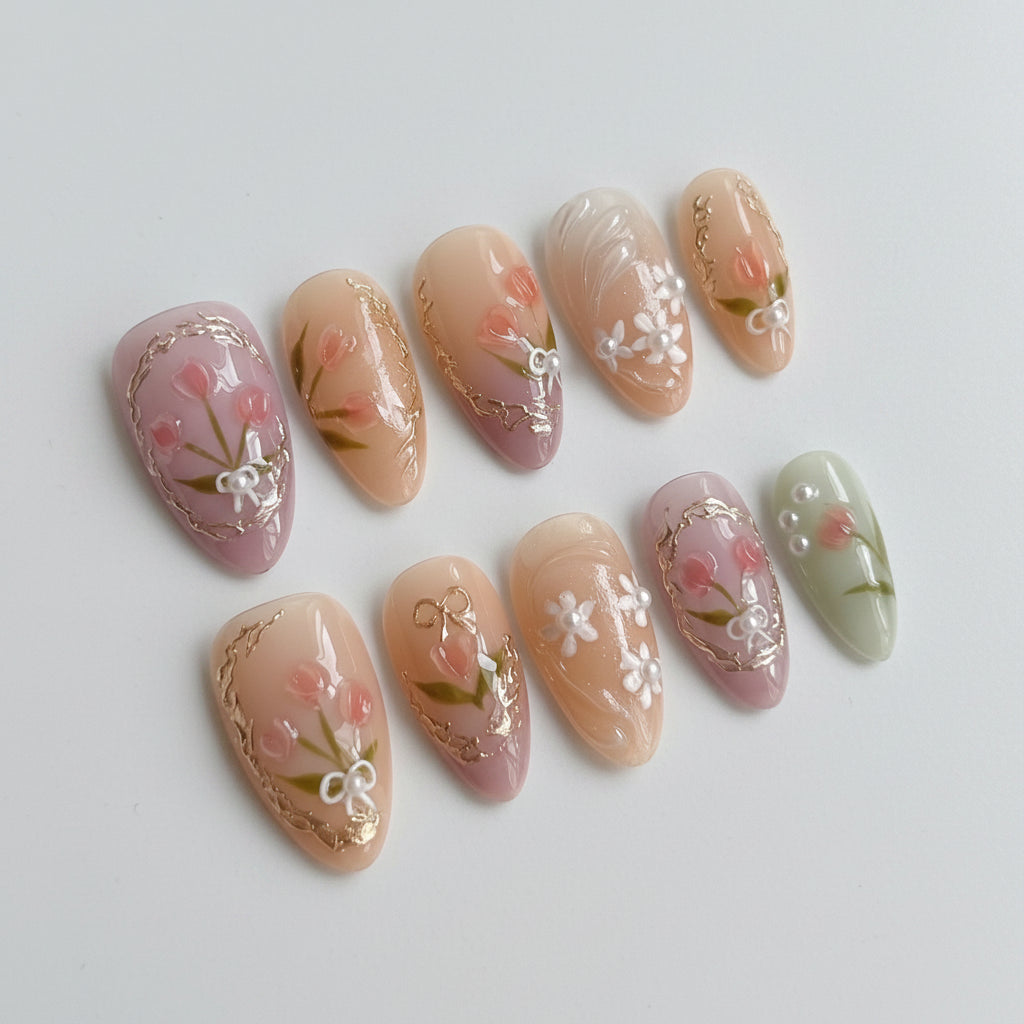 blush-tulip-bow-garden-press-on-nails