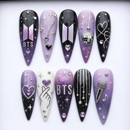 Set of decorative nails with BTS designs in a box