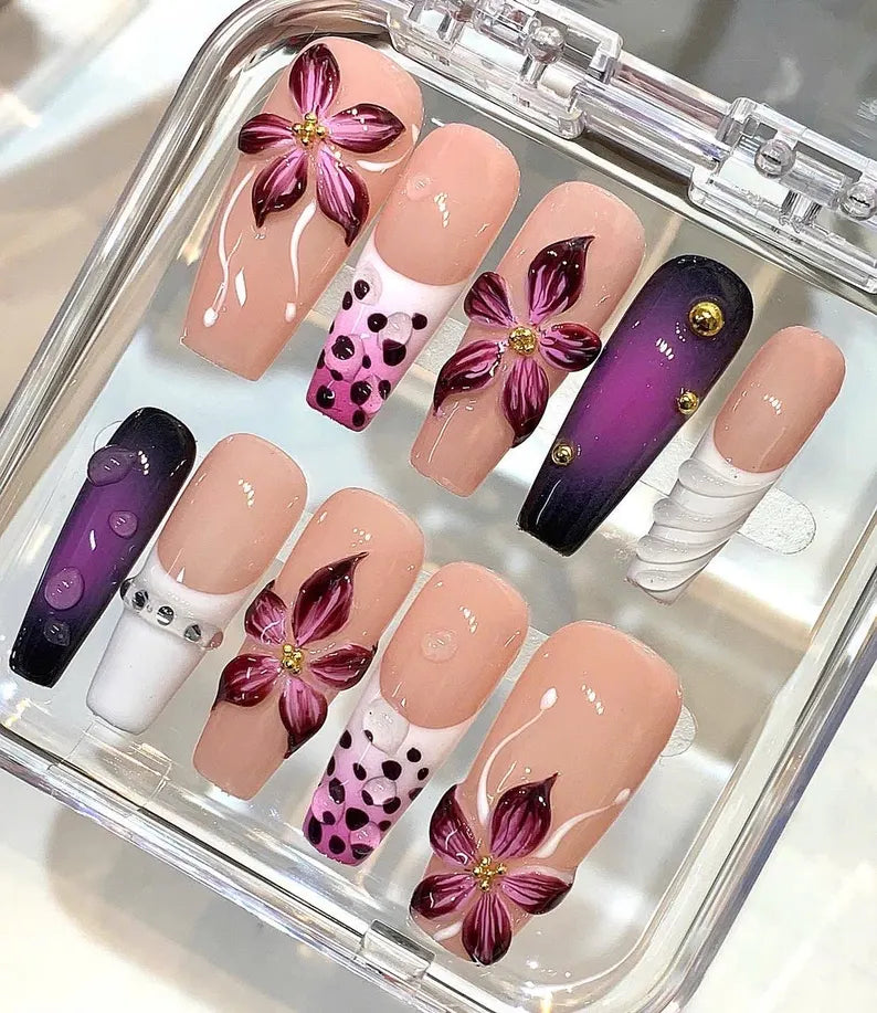 burgundy-purple-flower-pres-on-nails