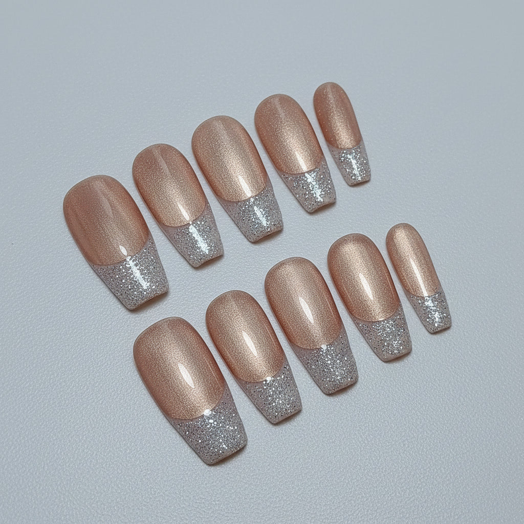 champagne-glitter-french-bridal-nails