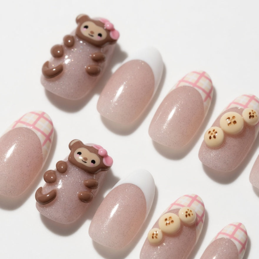 cute-monkey-pink-french-tips-nails