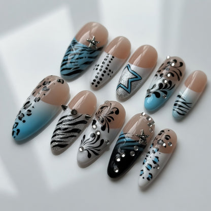 edgy-blue-zebra-star-press-on-nails