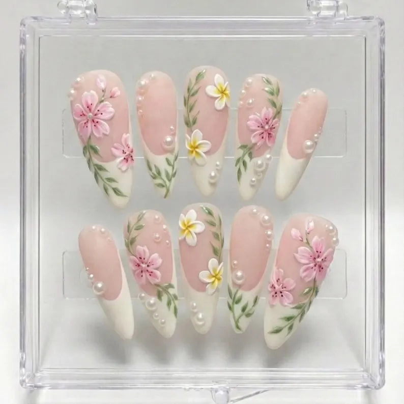 Set of floral french tips nail