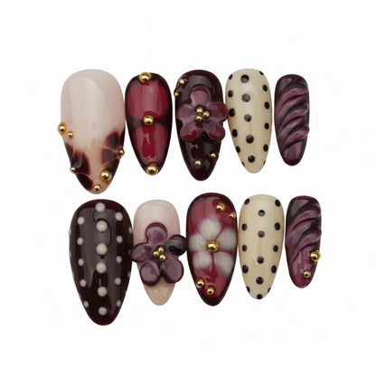 floral-polka-dot-chrome-nails