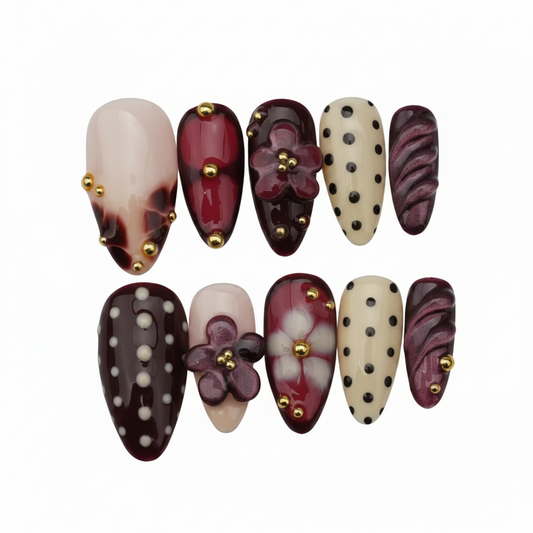 floral-polka-dot-chrome-nails