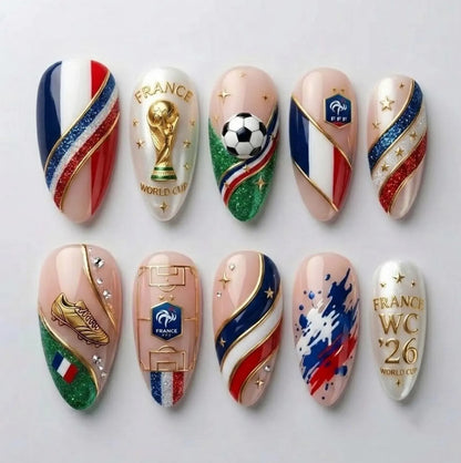 France World Cup Nails | Press-on Nail Design Fifa 2026 | Luxury False Nails