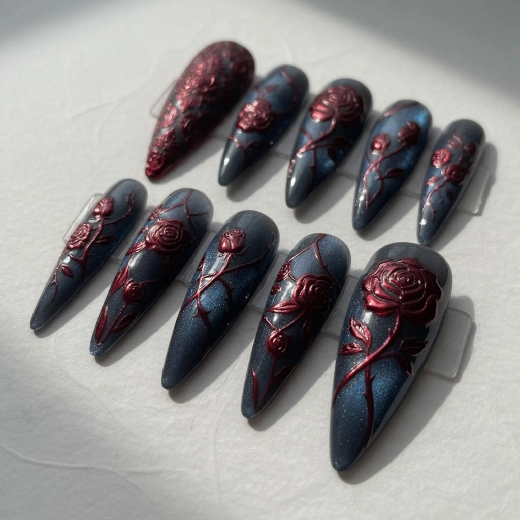 gothic-red-rose-press-on-nails