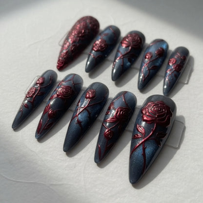 gothic-red-rose-press-on-nails