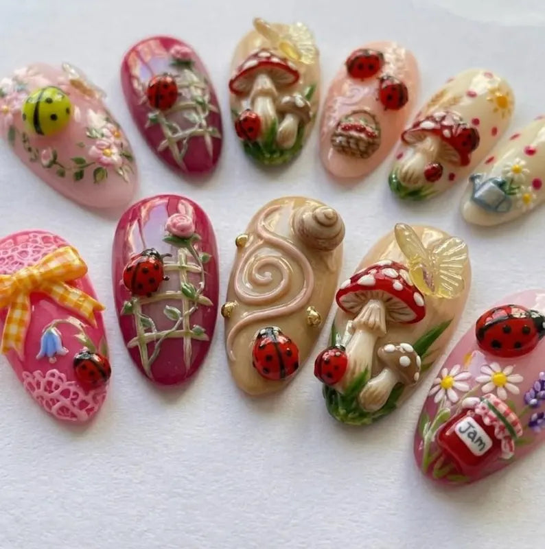 kawaii-ladybug-mushroom-nails-press-on