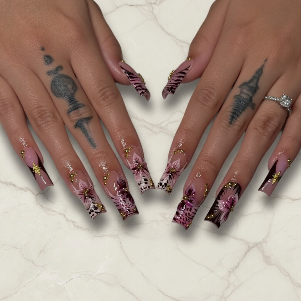 luxury-pink-floral-leopard-nails