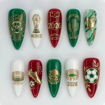 Mexico World Cup Nails| Press-on Nail Design Fifa 2026| Luxury False Nails