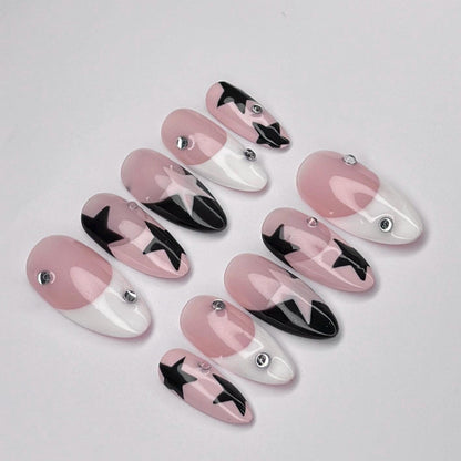 pink-black-star-kpop-nails