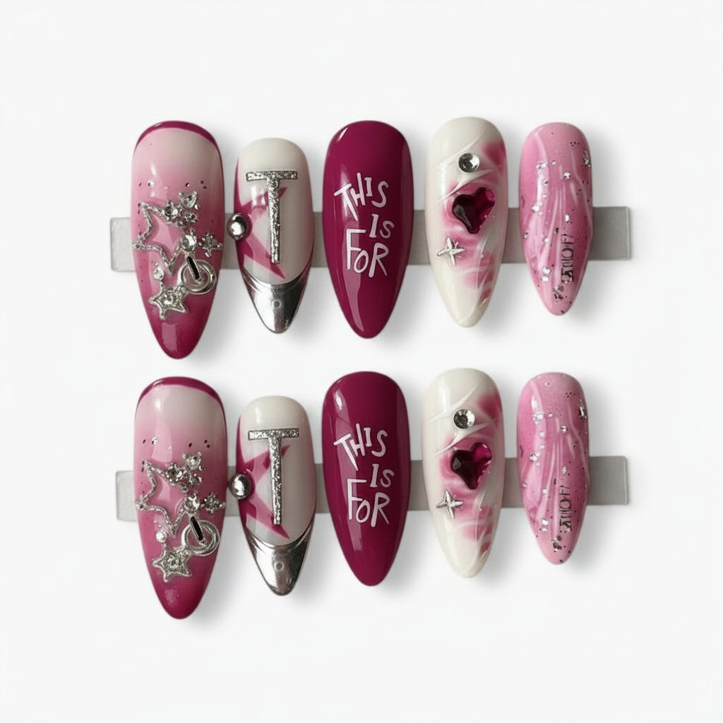 pink-burgundy-statement-gem-press-on-nails