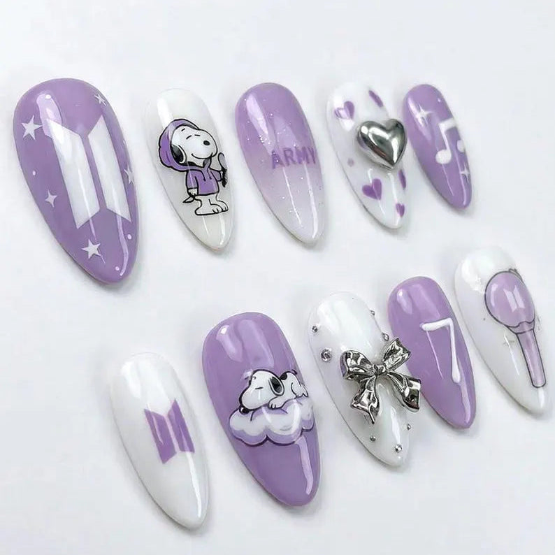 purple-bTS-snoopy-fan-art-press-on-nails