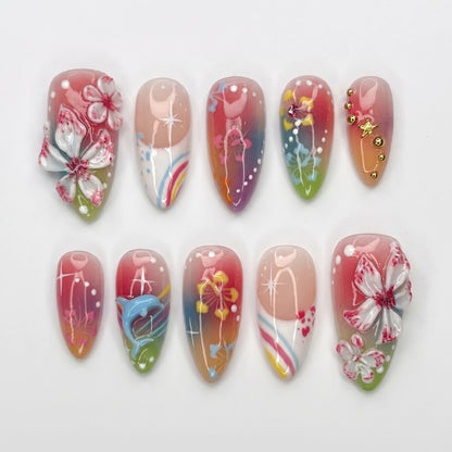 rainbow-tropical-floral-dolphin-nails