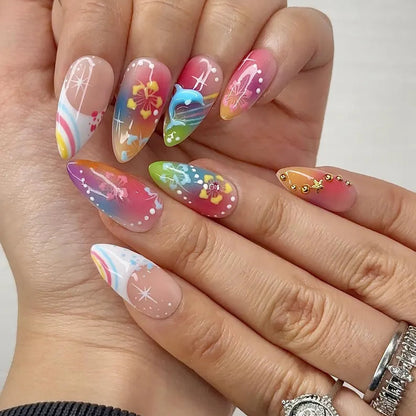 rainbow-tropical-floral-dolphin-press-on-nails