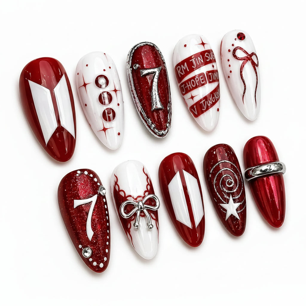 Red and white nail art designs fandom BTS