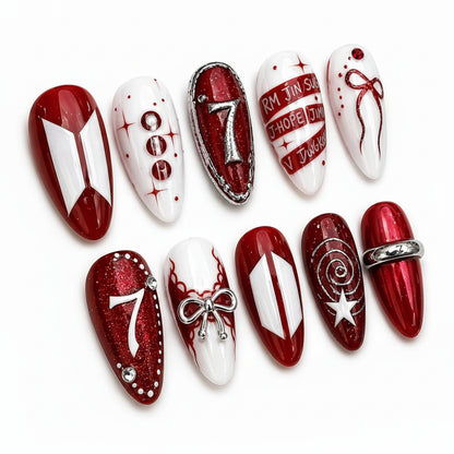 Red and white nail art designs fandom BTS