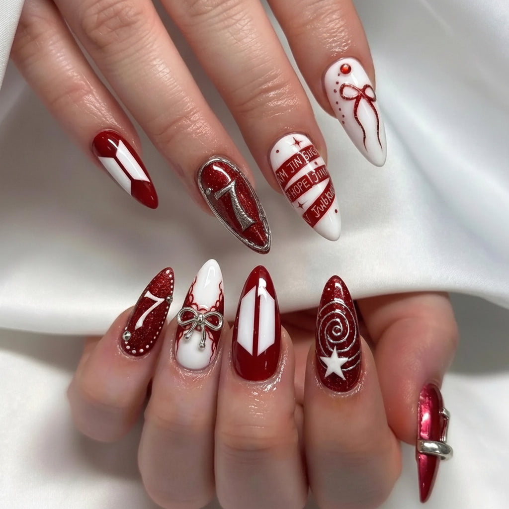 Nails with red BTS inspired