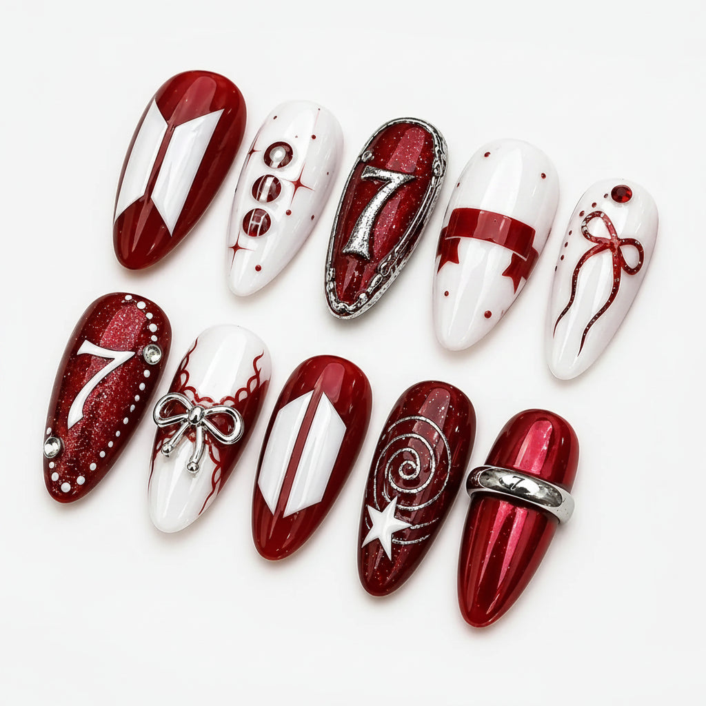 BTS Kpop Inspired Nails Red White