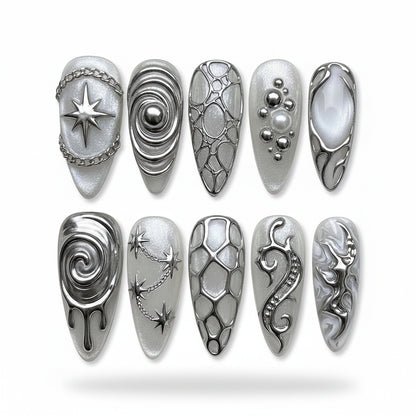Silver nail art designs press on nails