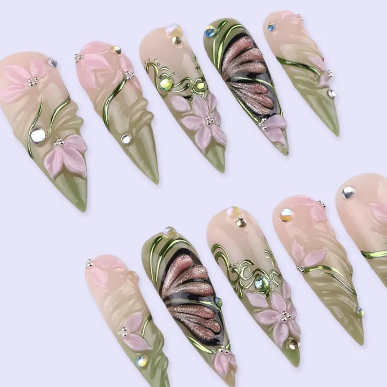 Floral Green Swirl Butterfly