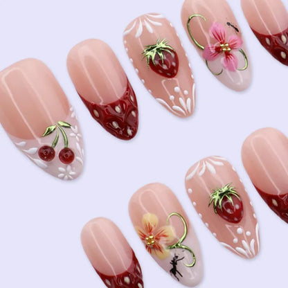 Vintage Cottagecore 3D Strawberry & Cherry