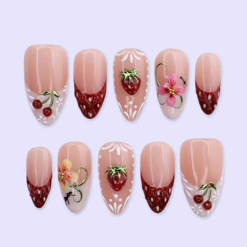 Vintage Cottagecore 3D Strawberry & Cherry