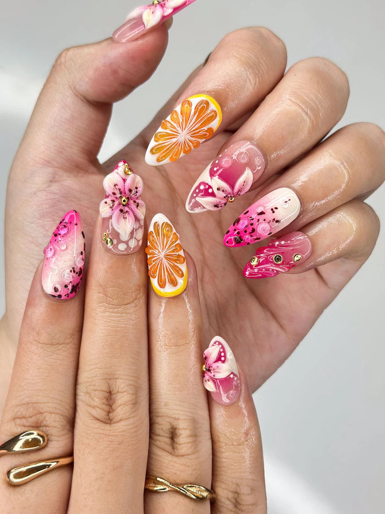 tropical-orange-lily-press-on-nails