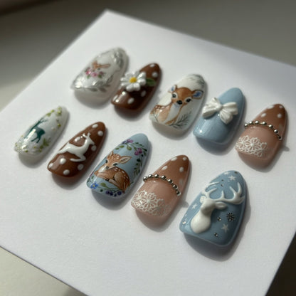 woodland-deer-floral-press-on-nails